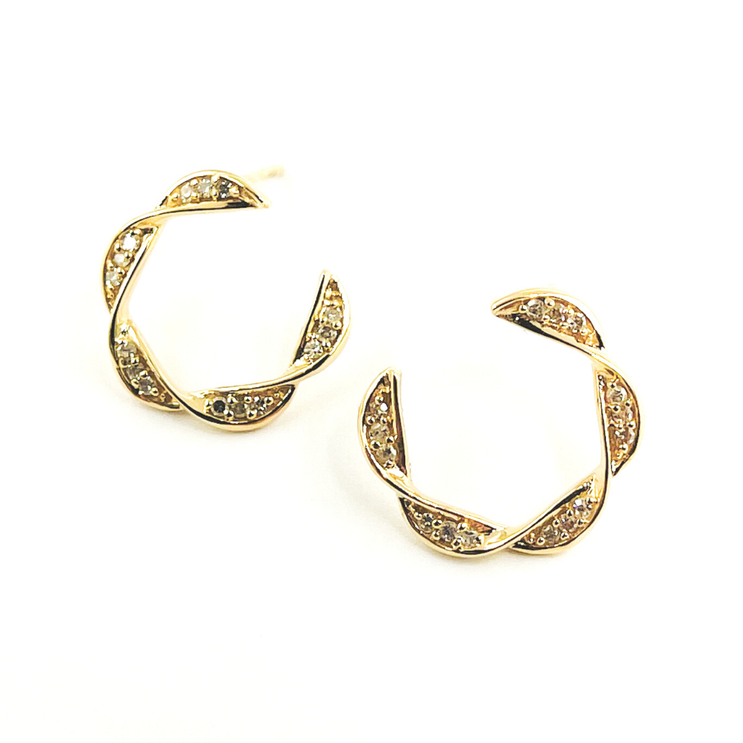 14K Solid Gold and Diamonds Semi Circle Earrings. EFB52071