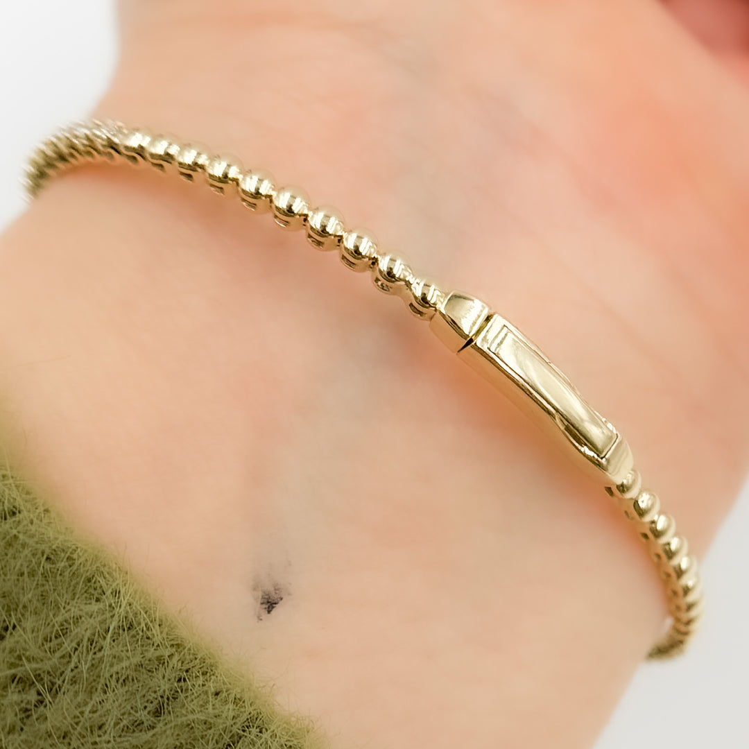 BNG68562. 14K Solid Yellow Gold Gemstone and Diamond Fancy Bangle