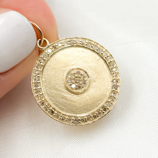 14K Solid Gold Diamond Circle Charm