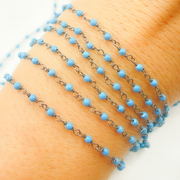 TRQ20. Turquoise Oxidized Sterling Silver Wire Chain