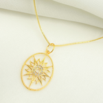 Load image into Gallery viewer, 14K Solid Gold Oval Shape Charm with Sun in the Center and Diamonds. GDP202
