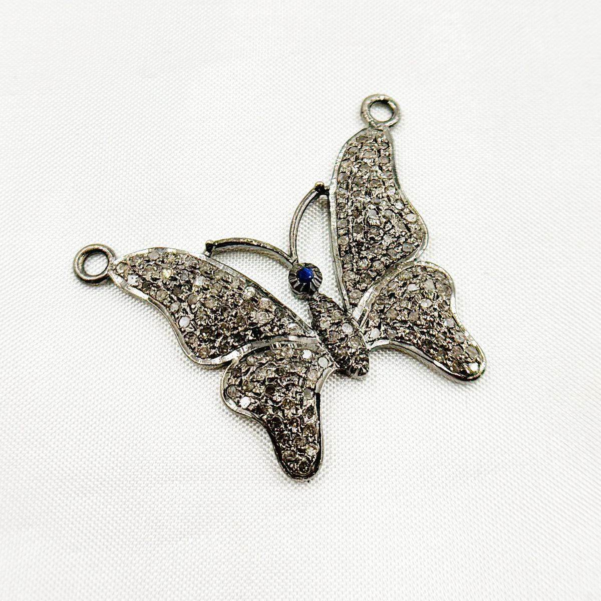 DP142. Diamond Sterling Silver Butterfly Connector Pendant with Gemstone