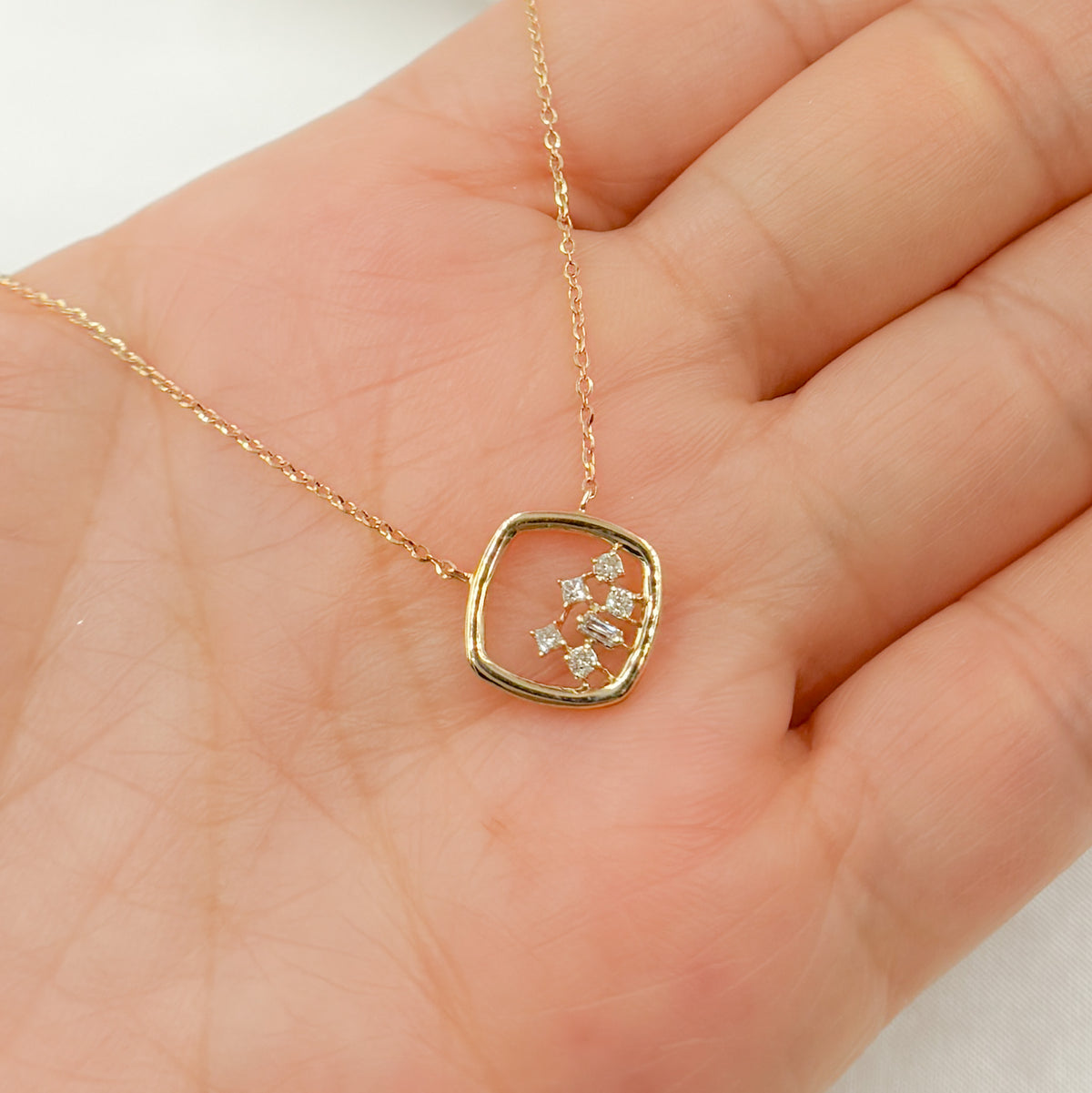 NT401198. 14k Solid Gold Diamond Square Necklace