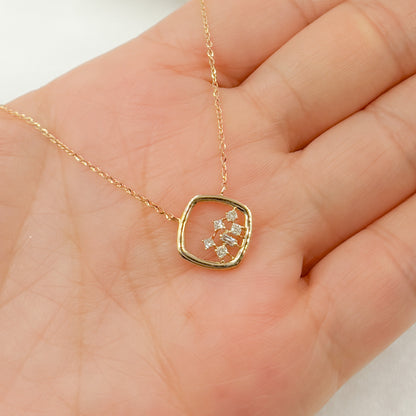 NT401198. 14k Solid Gold Diamond Square Necklace
