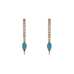 Load image into Gallery viewer, EFE54257TQ. 14K Solid Gold Petite Turquoise &amp; Diamond Hoops