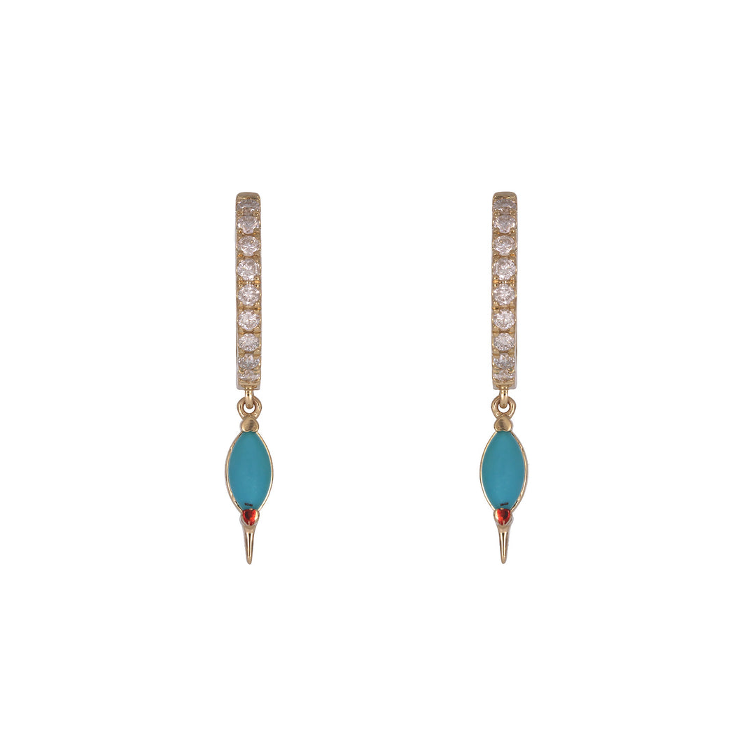 EFE54257TQ. 14K Solid Gold Petite Turquoise & Diamond Hoops