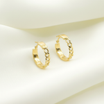 Load image into Gallery viewer, GER108. 14K Solid Gold Hollow Hoop with Flat and Curb section