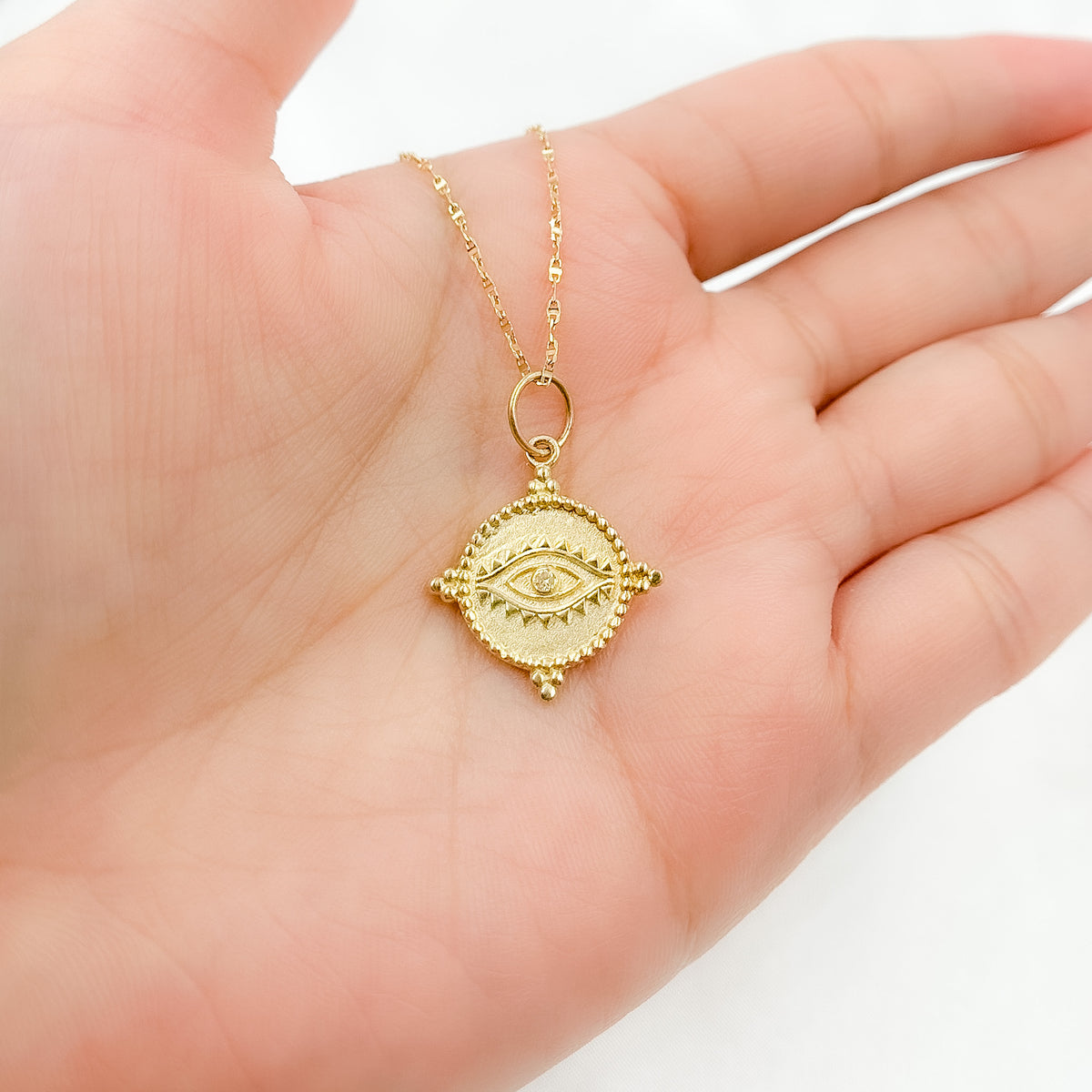14K Solid Gold Round Eye Charms