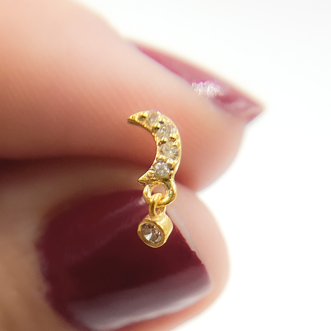 14K Solid Gold and Diamonds Crescent Moon Earrings. GDT16