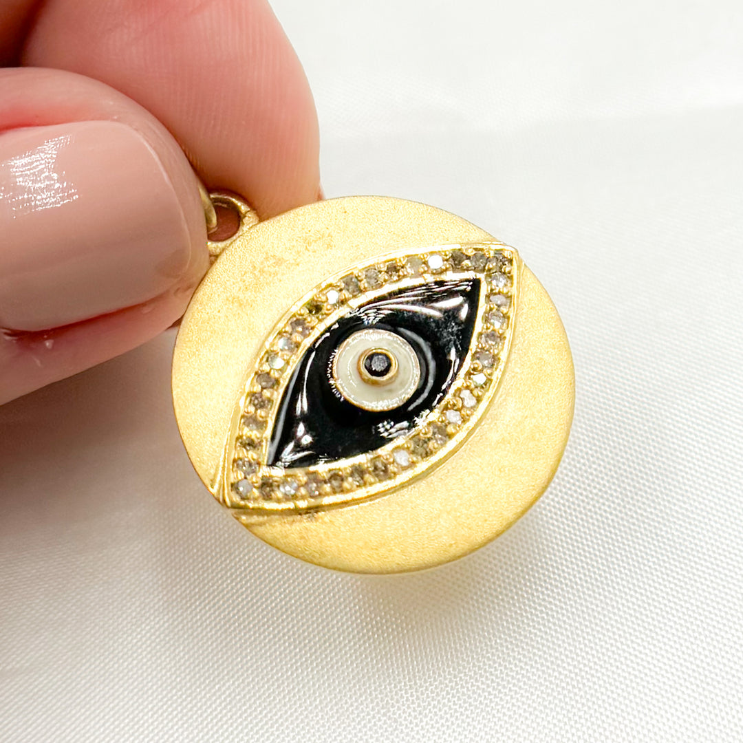 DP595A. Diamond Sterling Silver Round Eye Enamel Pendant with Gemstone