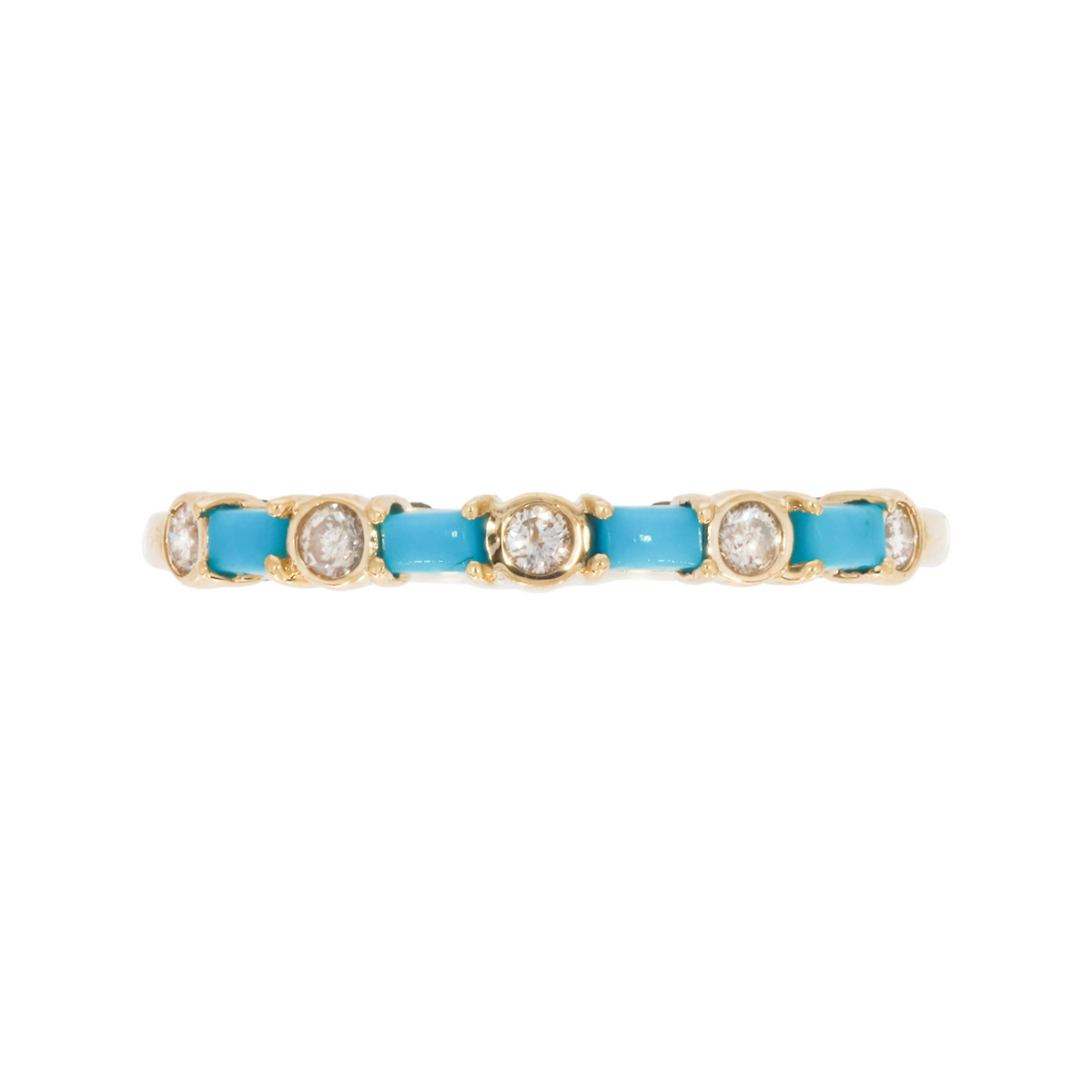 14K Solid Yellow Gold Diamond and Turquoise Band Ring