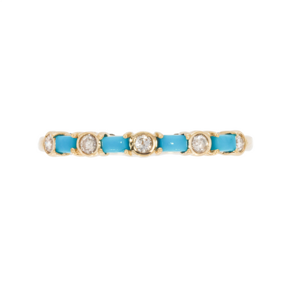 14K Solid Yellow Gold Diamond and Turquoise Band Ring