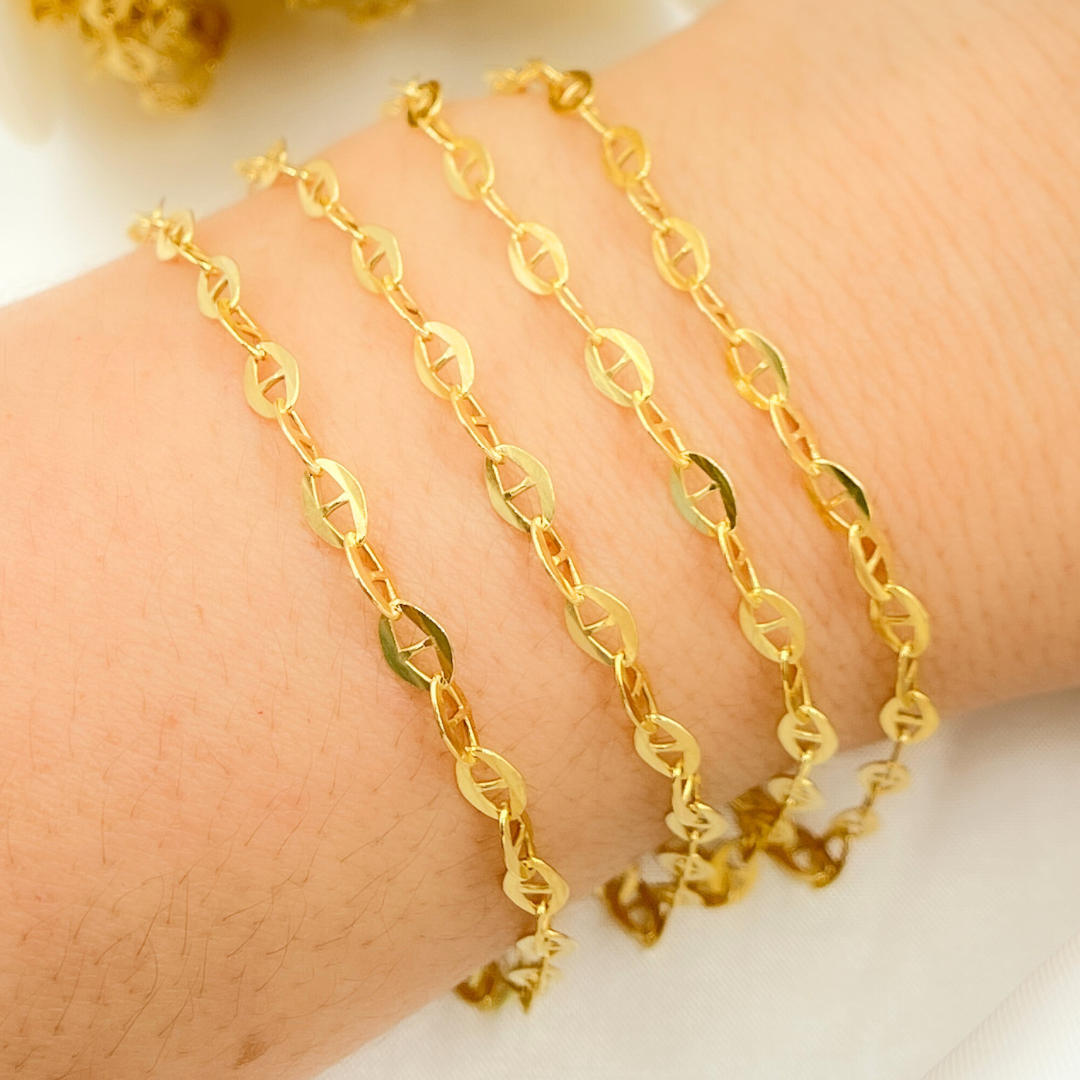 Z51GP. Gold Plated 925 Sterling Silver Flat Marina Link Chain