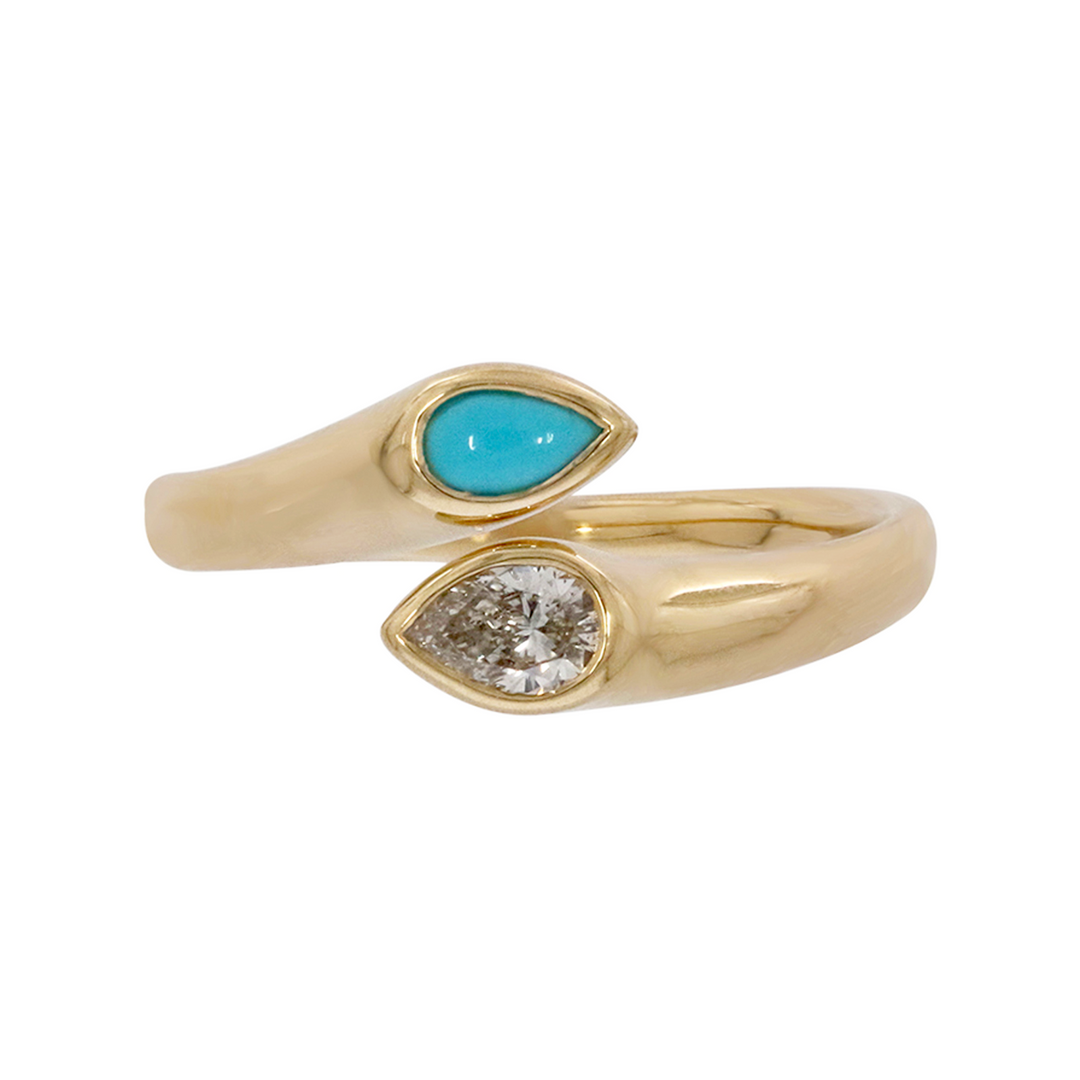 RFE18105TQ. 14k Solid Gold Turquoise and Diamond Drops Ring