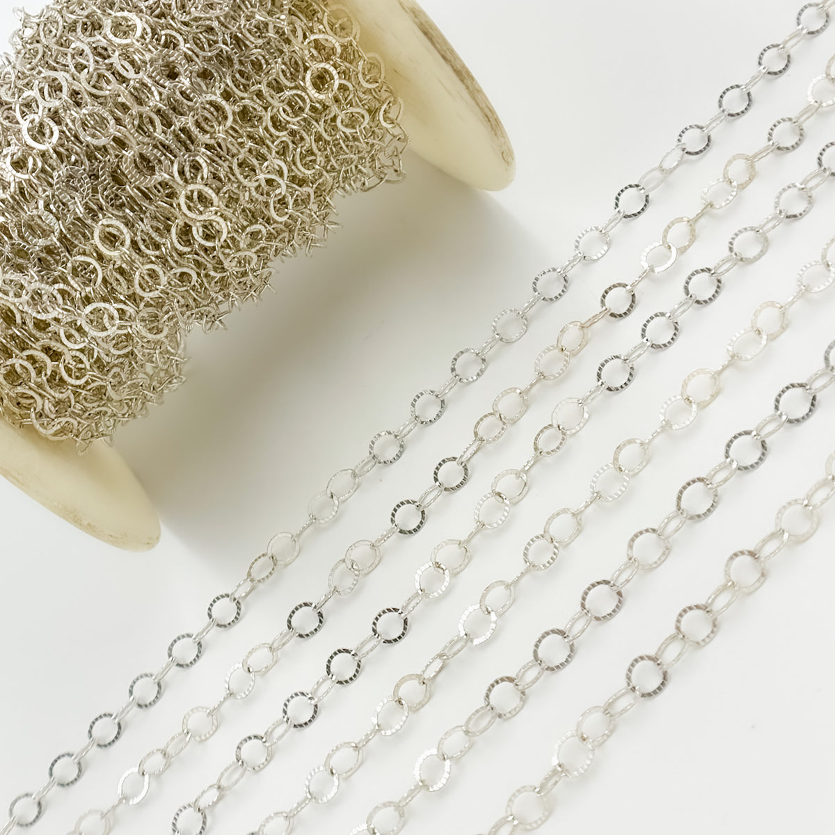 Sterling Hammered Round Link Chain