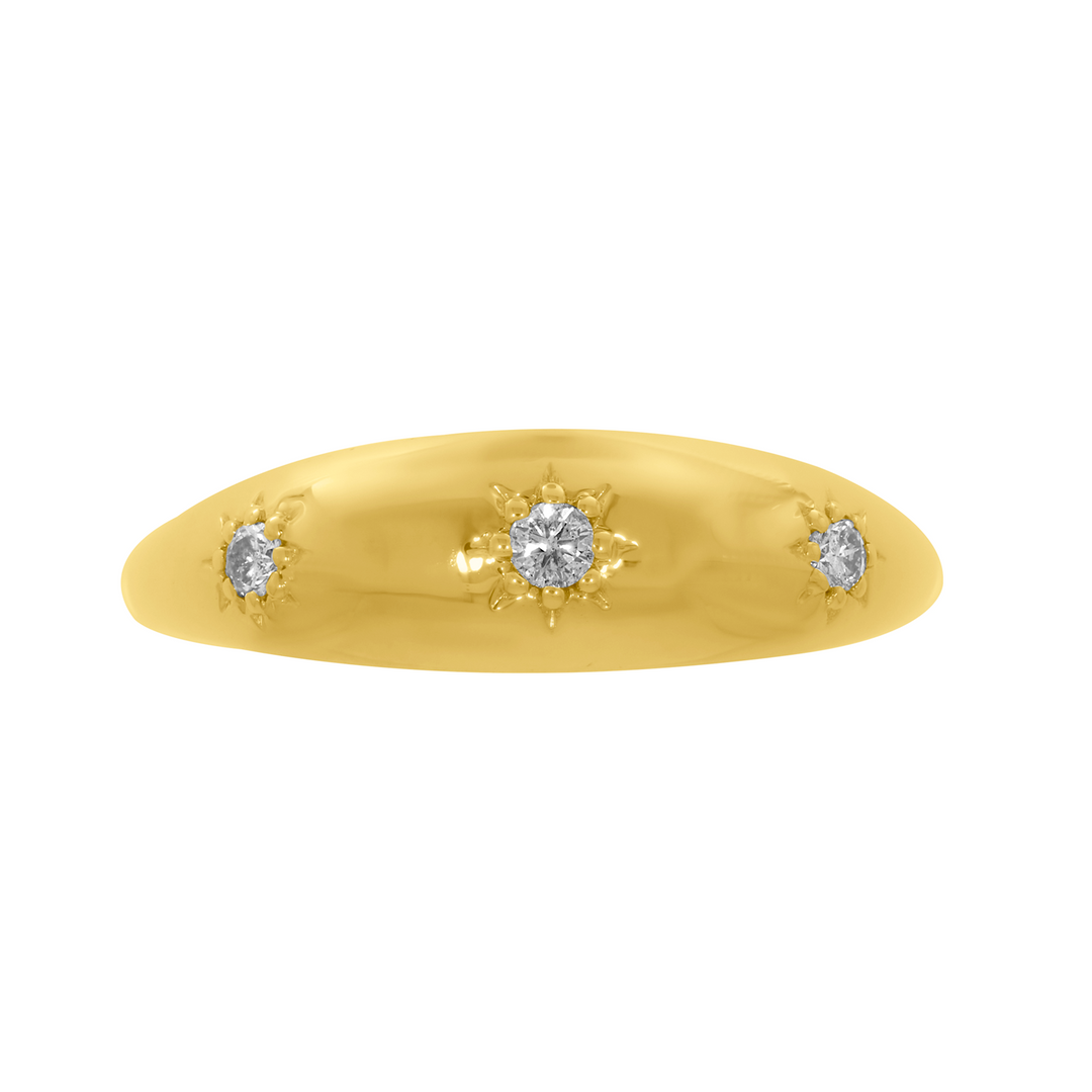 RAB01578. 14K Solid Yellow Gold Diamond Stars Ring