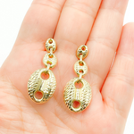 Load image into Gallery viewer, GER86. 14K Solid Gold Puffed Mariner Diamond Cut Link Earrings