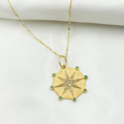 GDP615. 14k Solid Gold Diamond and Gemstone Star Charm