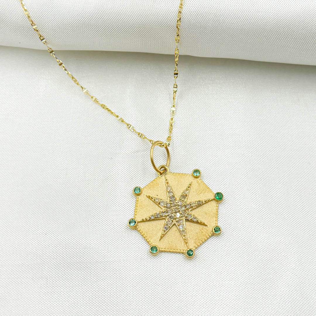 14k Solid Gold Diamond and Gemstone Star Charm. GDP615