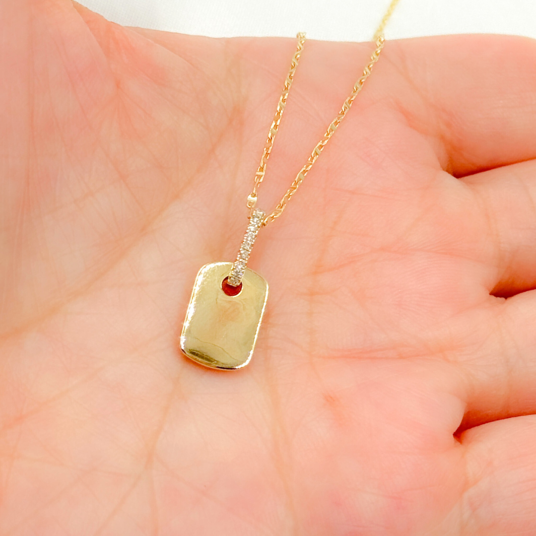 PFA32663Y. 14K Solid Gold Rectangle Shape Charm with Diamonds