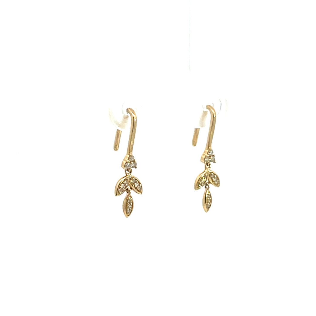 14k Solid Yellow Gold Diamond Dangle Leaves Earrings. EFB51706