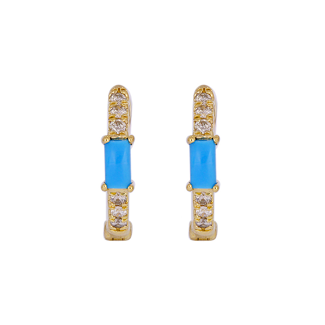 EHC56727TQ. 14k Solid Gold Turquoise and Diamond Huggies