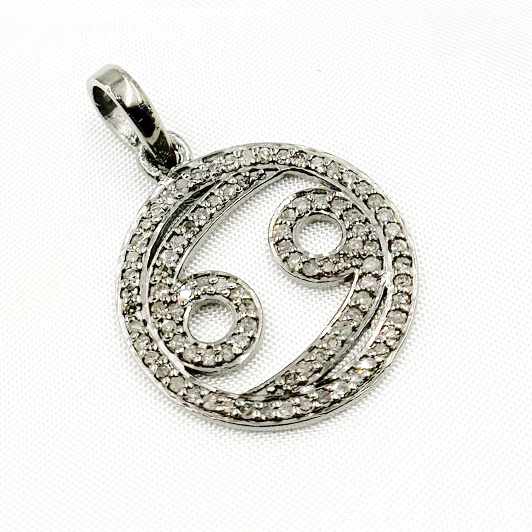 DC329. Diamond Sterling Silver Round Cancer Zodiac Pendant