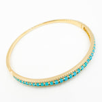 Load image into Gallery viewer, BNK68477TQ. 14K Solid Yellow Gold Turquoise and Diamond Fancy Bangle