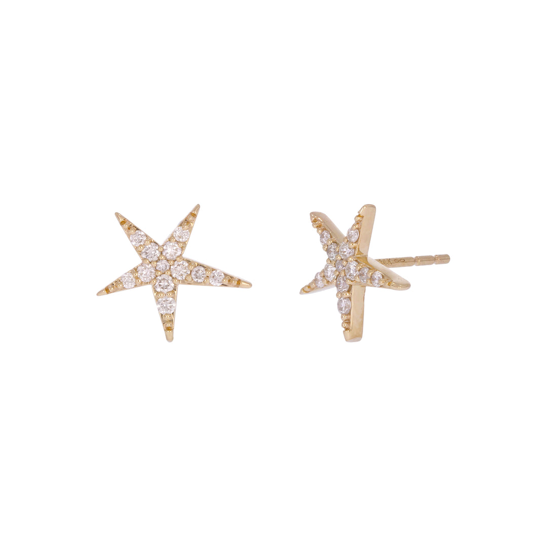 EFD54158. 14k Solid Gold Diamond Stars Stud Earrings