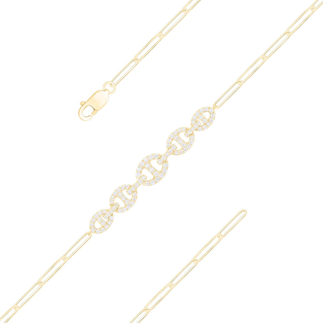 BR402445. 14k Solid Gold Diamond Paperclip Bracelet