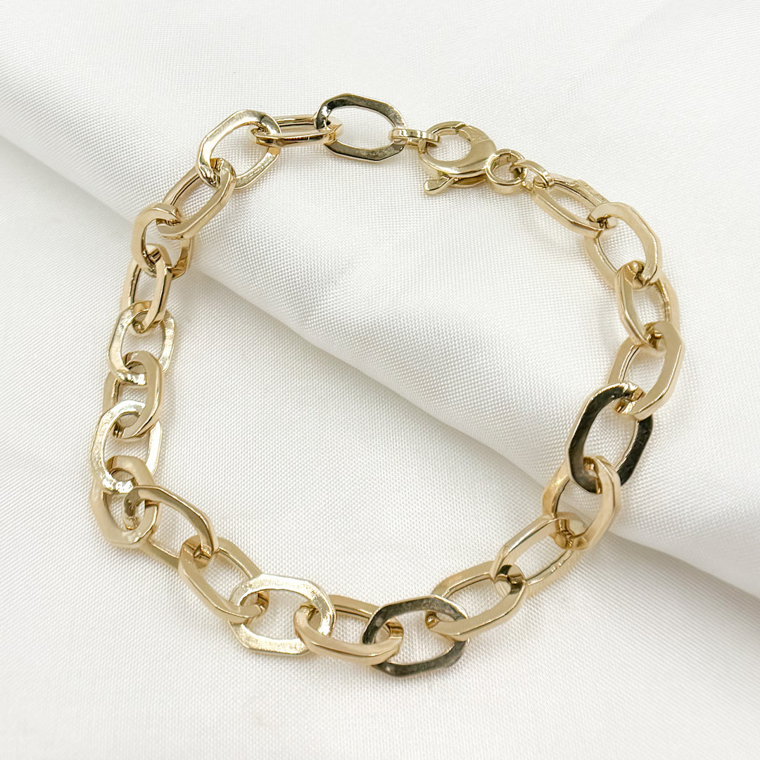 568/A065/G Bracelet. 14K Solid Hollow Gold Flat Oval Link Bracelet