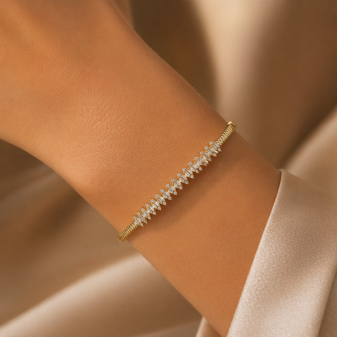 DBG00294. 14K Solid Gold Diamond Bangle