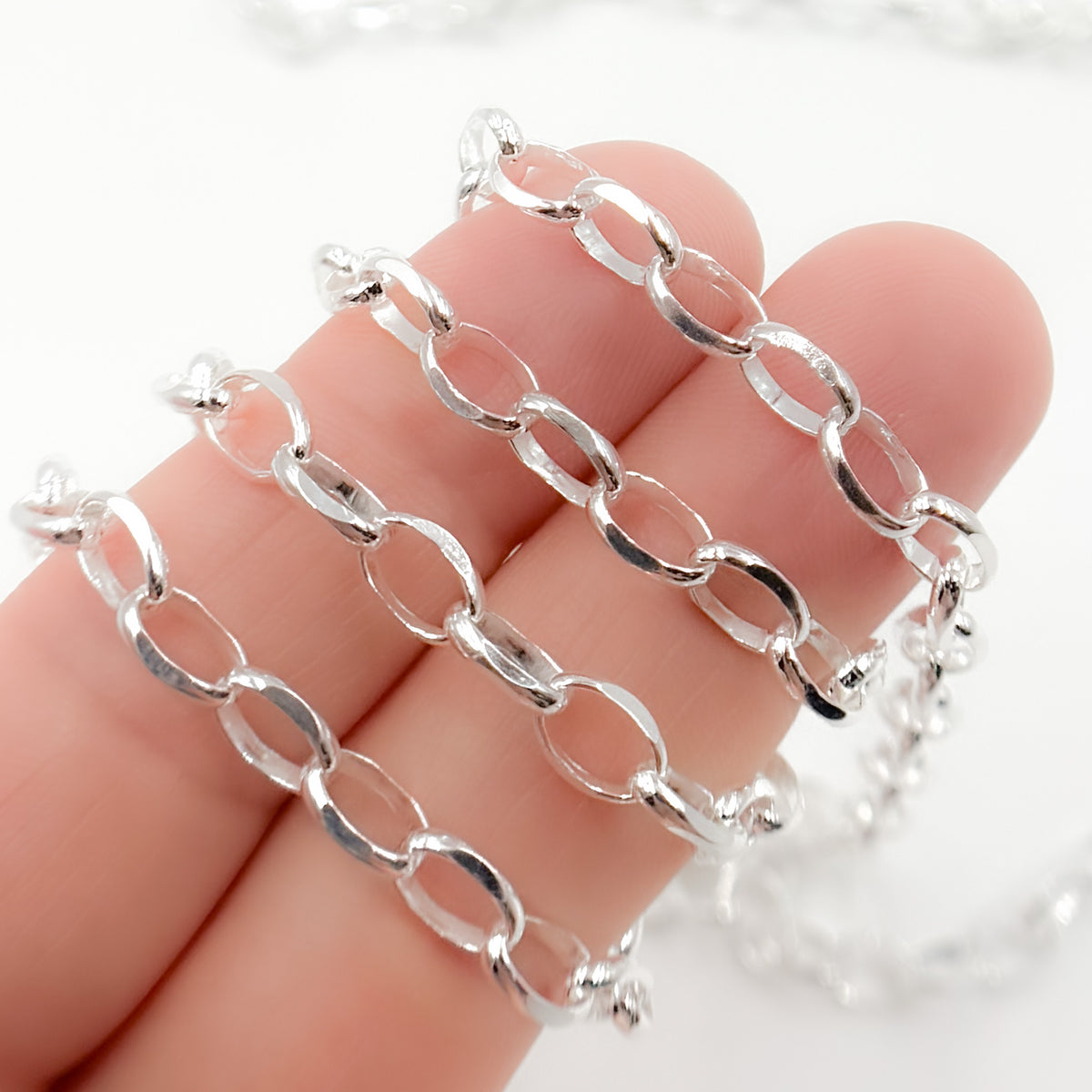 Sterling Silver Oval Diamond Cut Link Chain