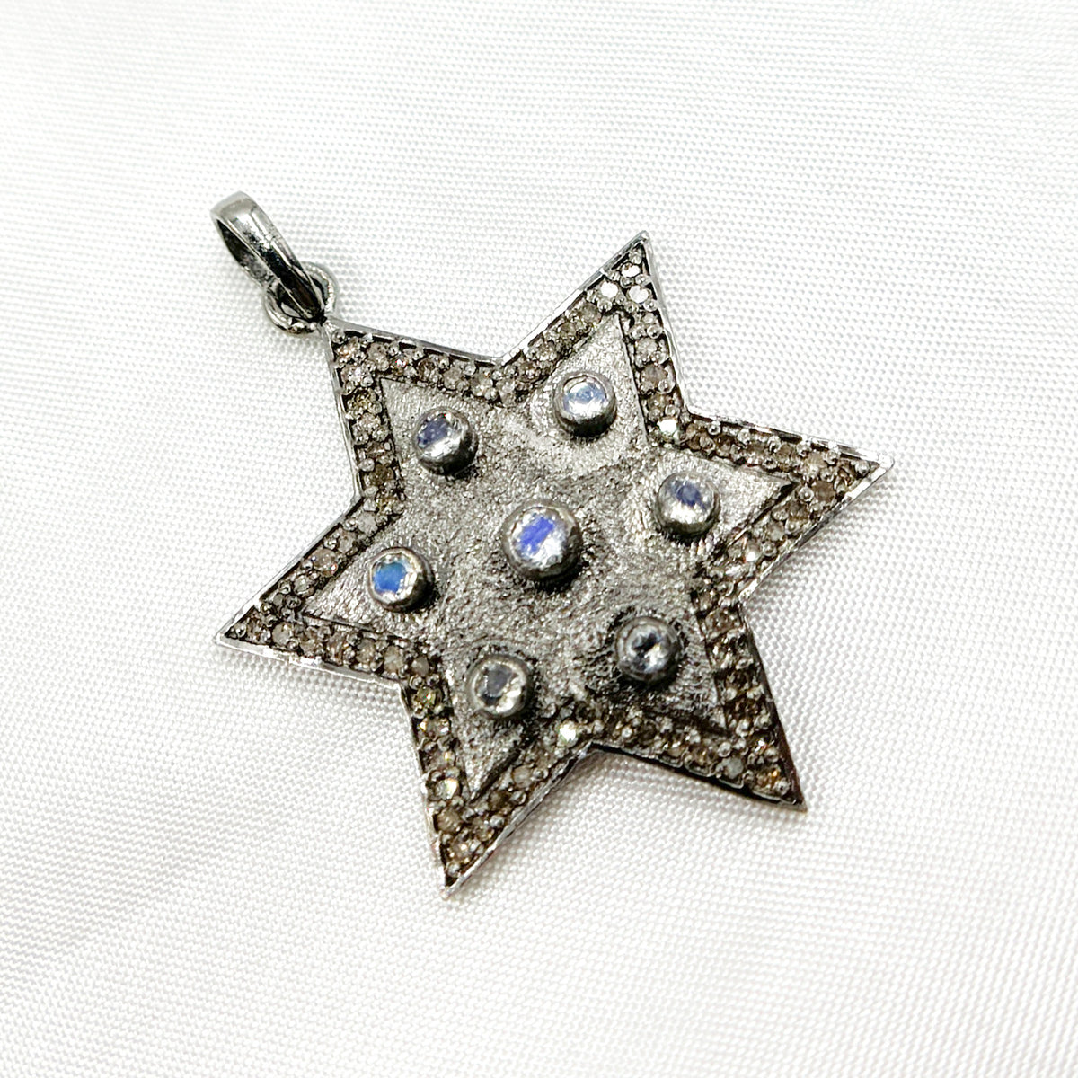 Diamond Silver Star Pendant with Gemstone