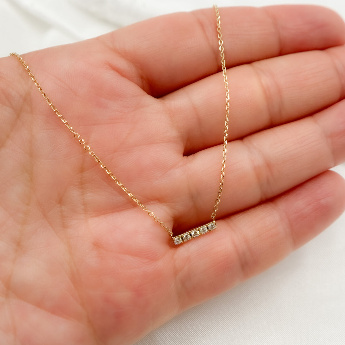 NT403711. 14K Solid Gold Diamond Bar Necklace