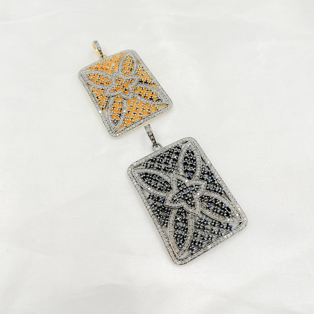 DP159. Diamond Sterling Silver Rectangle Pendant with Gemstone