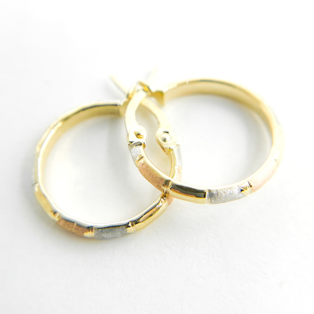 14K Tri-Tone Gold Earrings Circle Shape Hoop. GER50