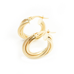 Load image into Gallery viewer, 15850006741. 14K Solid Gold Smooth and Textured Twisted Triple Hollow Hoop Earrings
