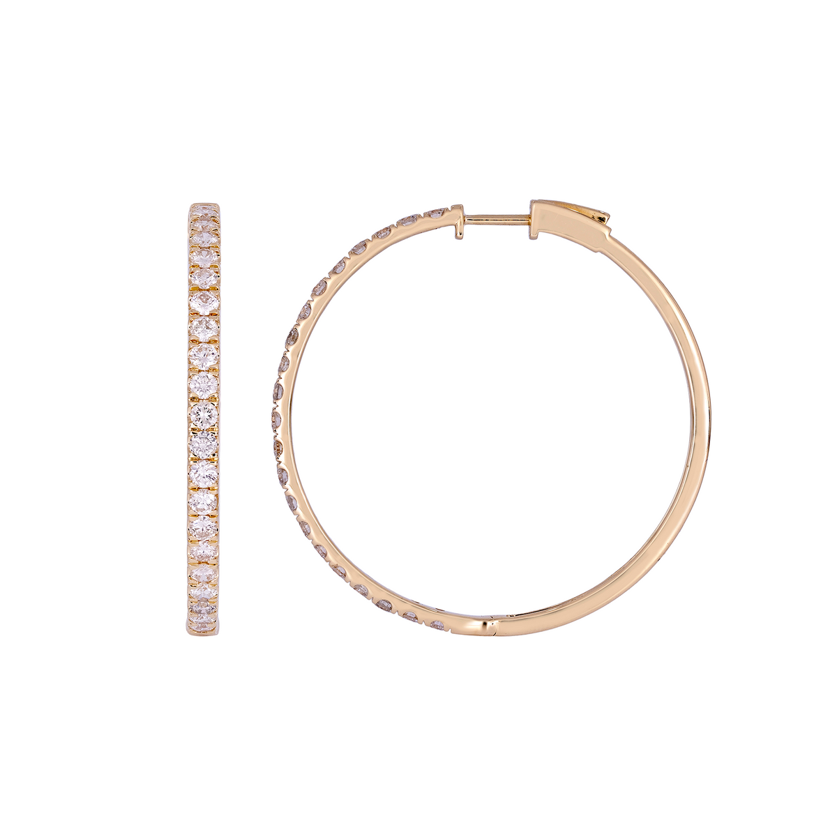 14K Solid Gold Diamond Round Hoop