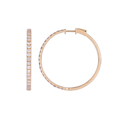 14K Solid Gold Diamond Round Hoop