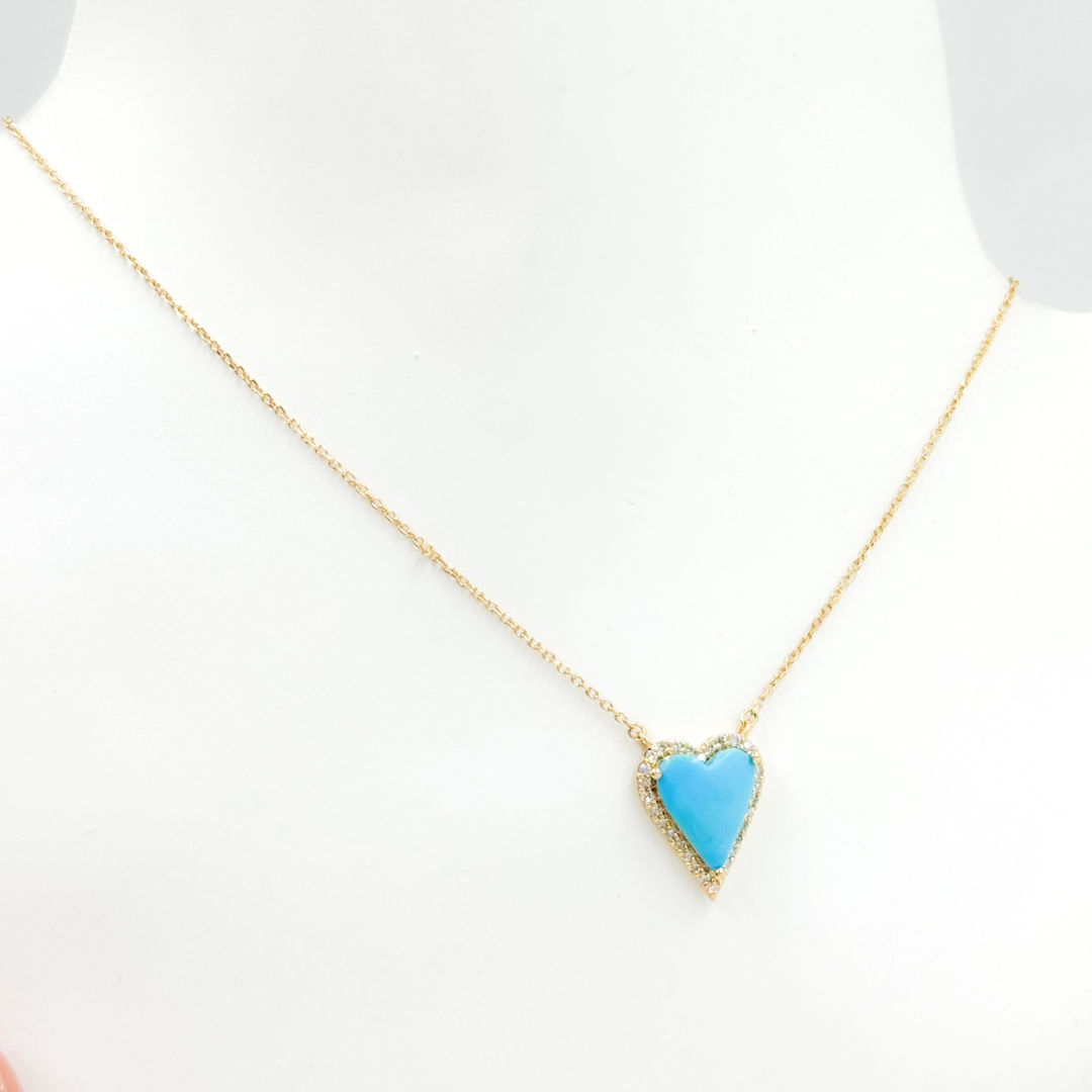 14k Solid Gold Diamond and Turquoise Heart Necklace. CN96244TQ