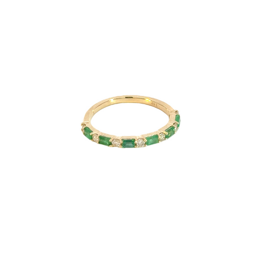 14k Solid Gold Diamond and Emerald Half Eternity Ring.