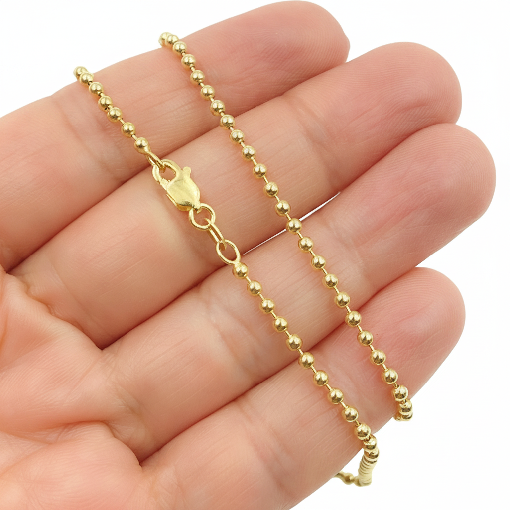 200CP. 14k Solid Yellow Gold Bead Chain