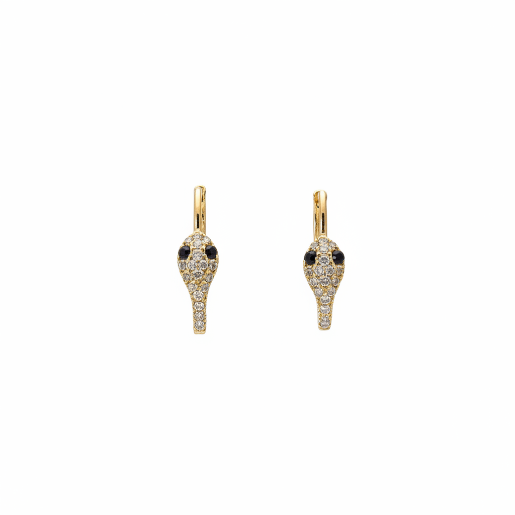 HP404198. 14k Solid Gold Diamond and Gemstone Snake Hoop Earrings