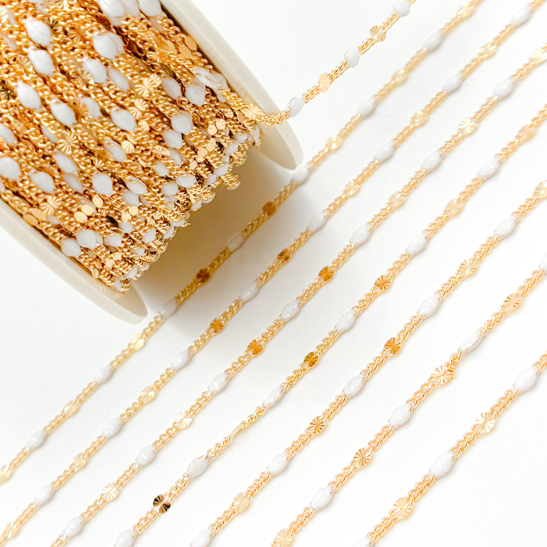 Shop Gold White Color Enamel Marina Link Chain
