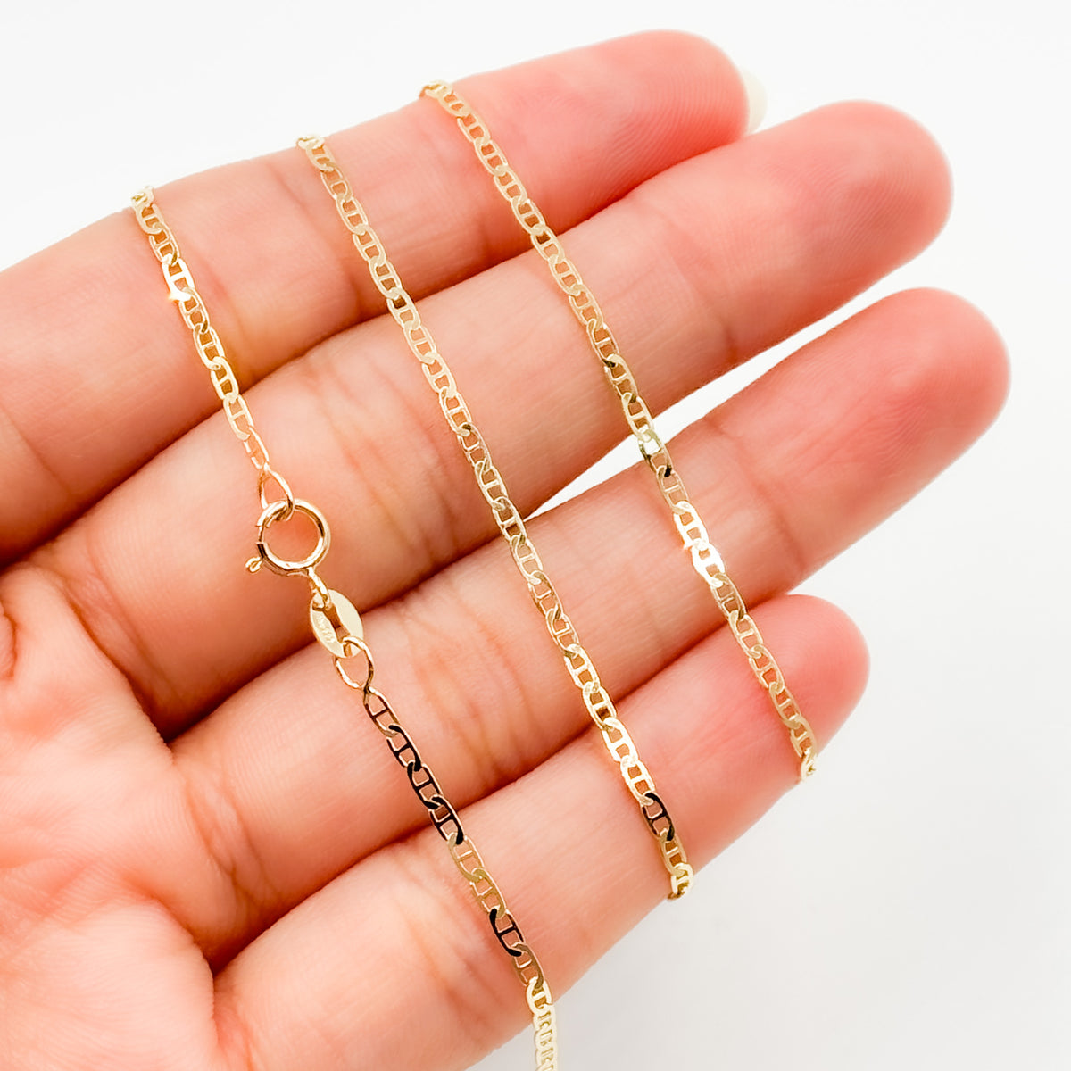 14k Solid Gold Flat Marina Link Chain