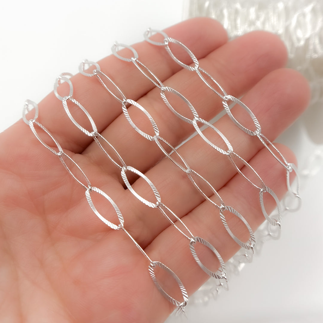 Y56FDSS. Sterling Silver Textured Oval Link Chain