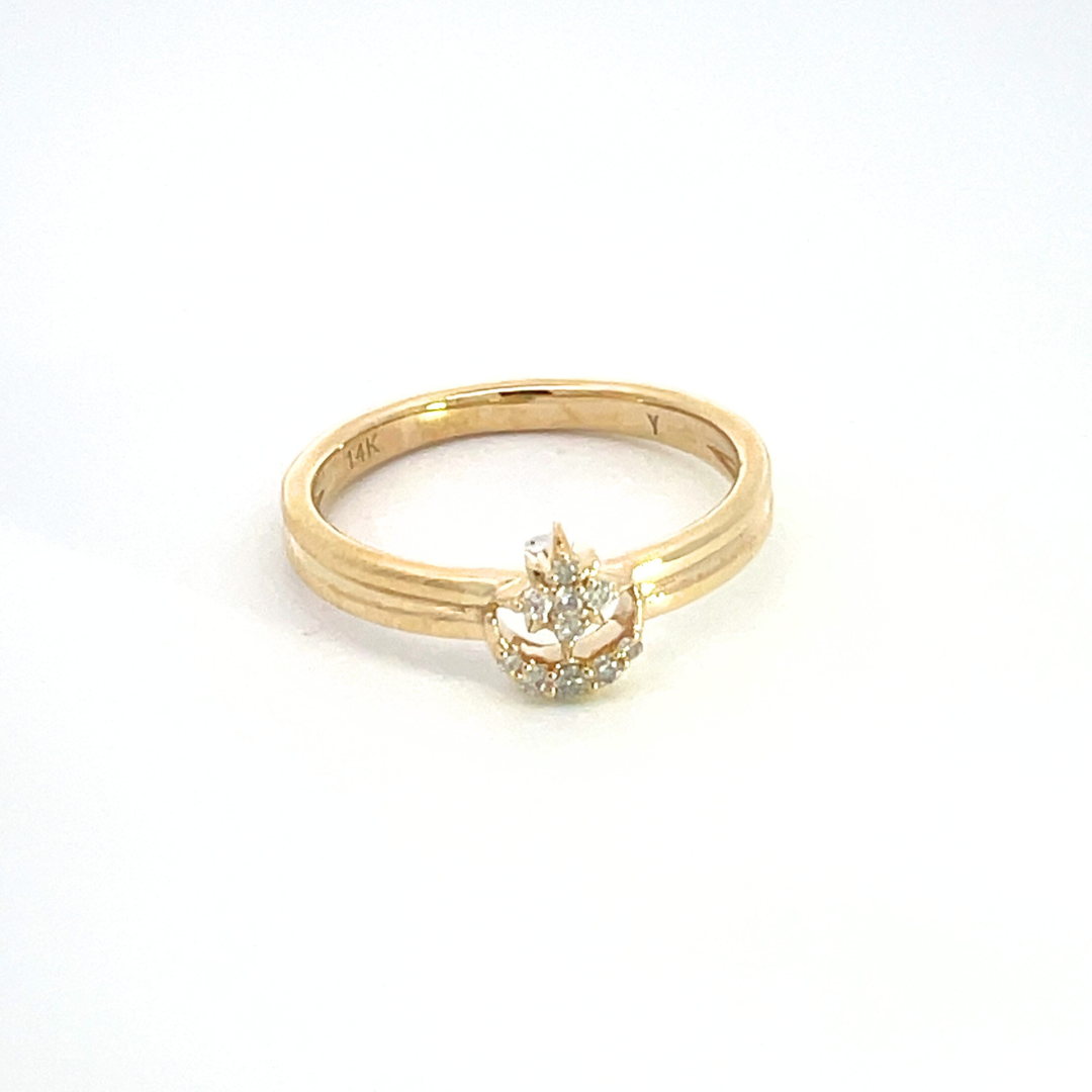 14k Solid Yellow Gold Diamond Moon and Star Ring.
