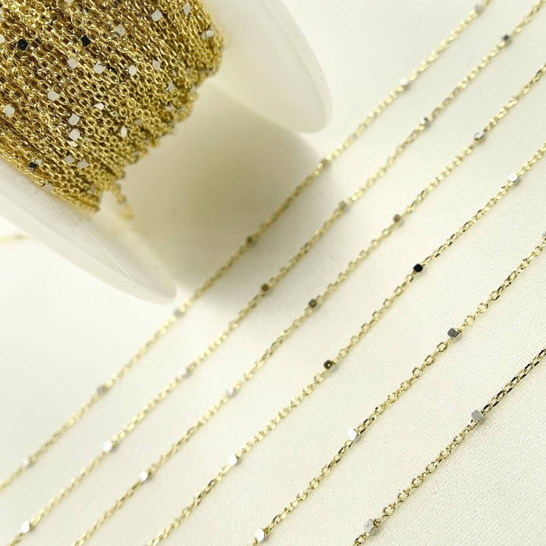 14k Solid Gold Satellite Silver Gold Cube Chain