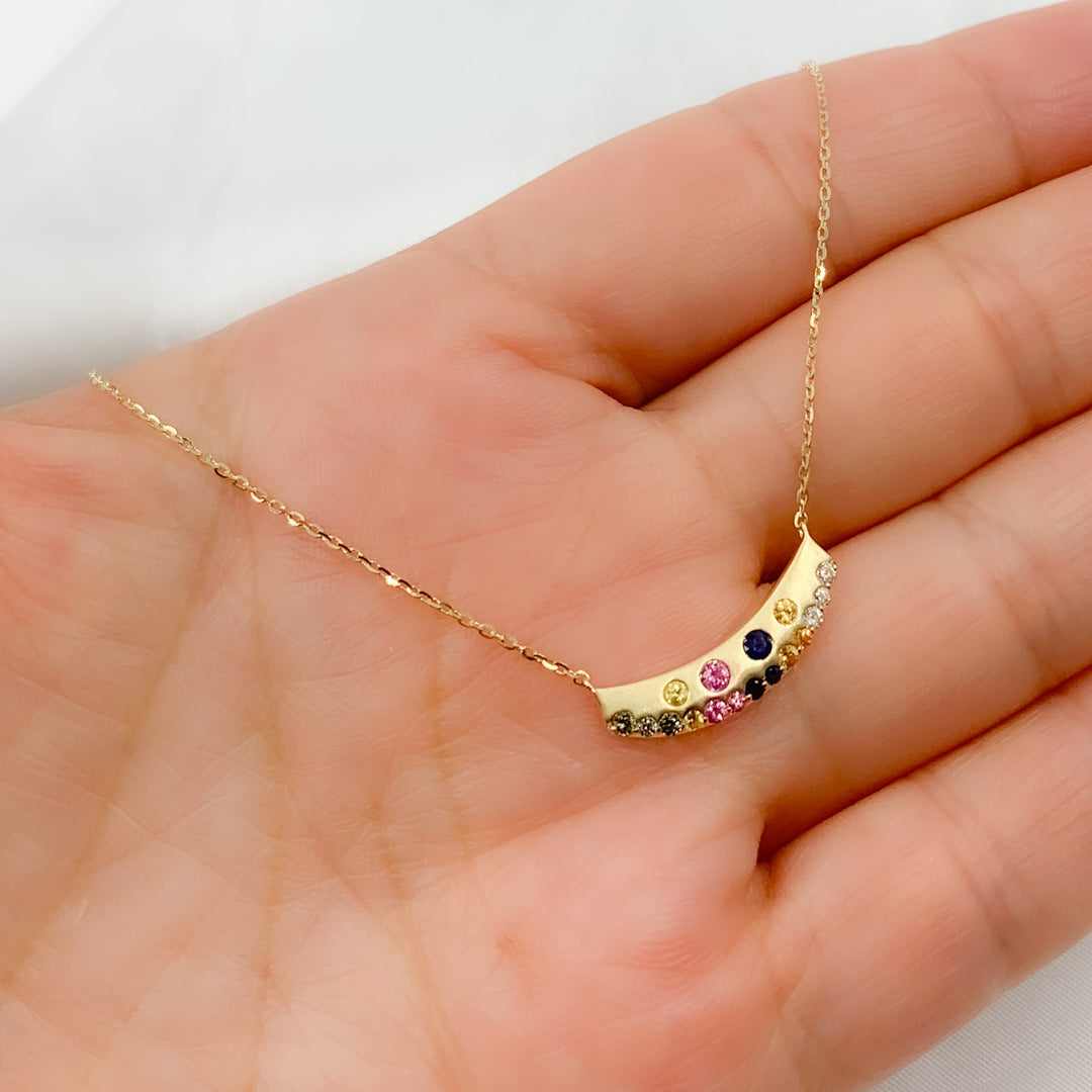 14K Solid Gold Diamond and Multi Sapphire Bar Necklace. NT405721